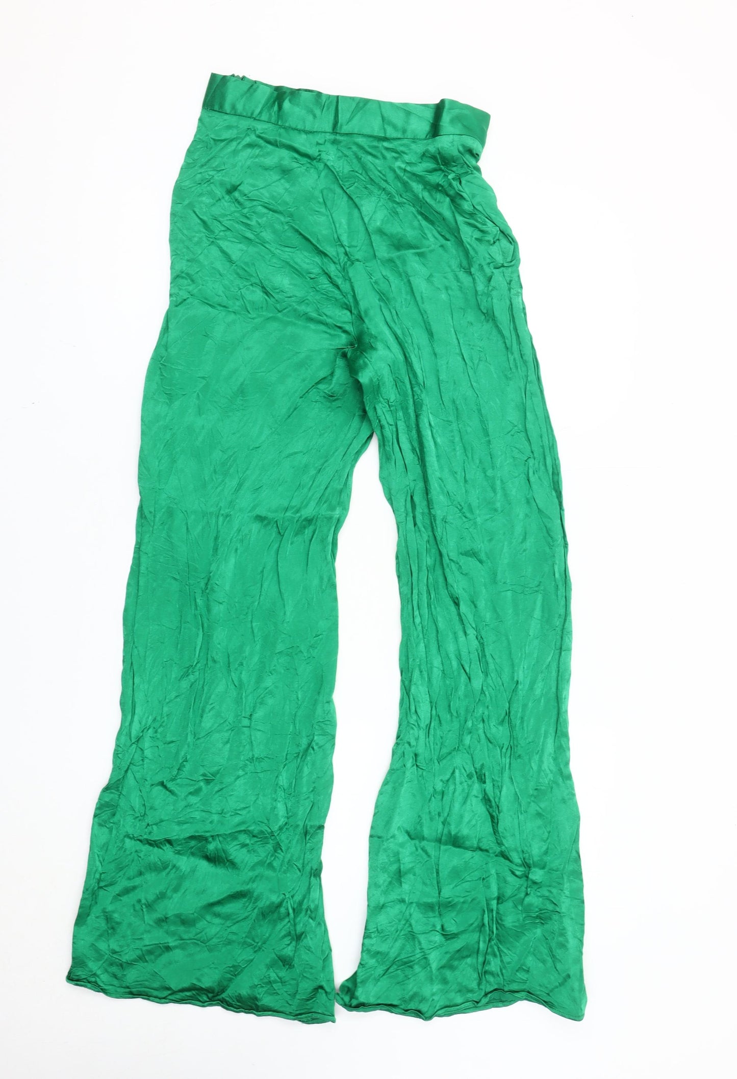 Zara Women’s Green Satin Flared Trousers Size S Viscose Blend