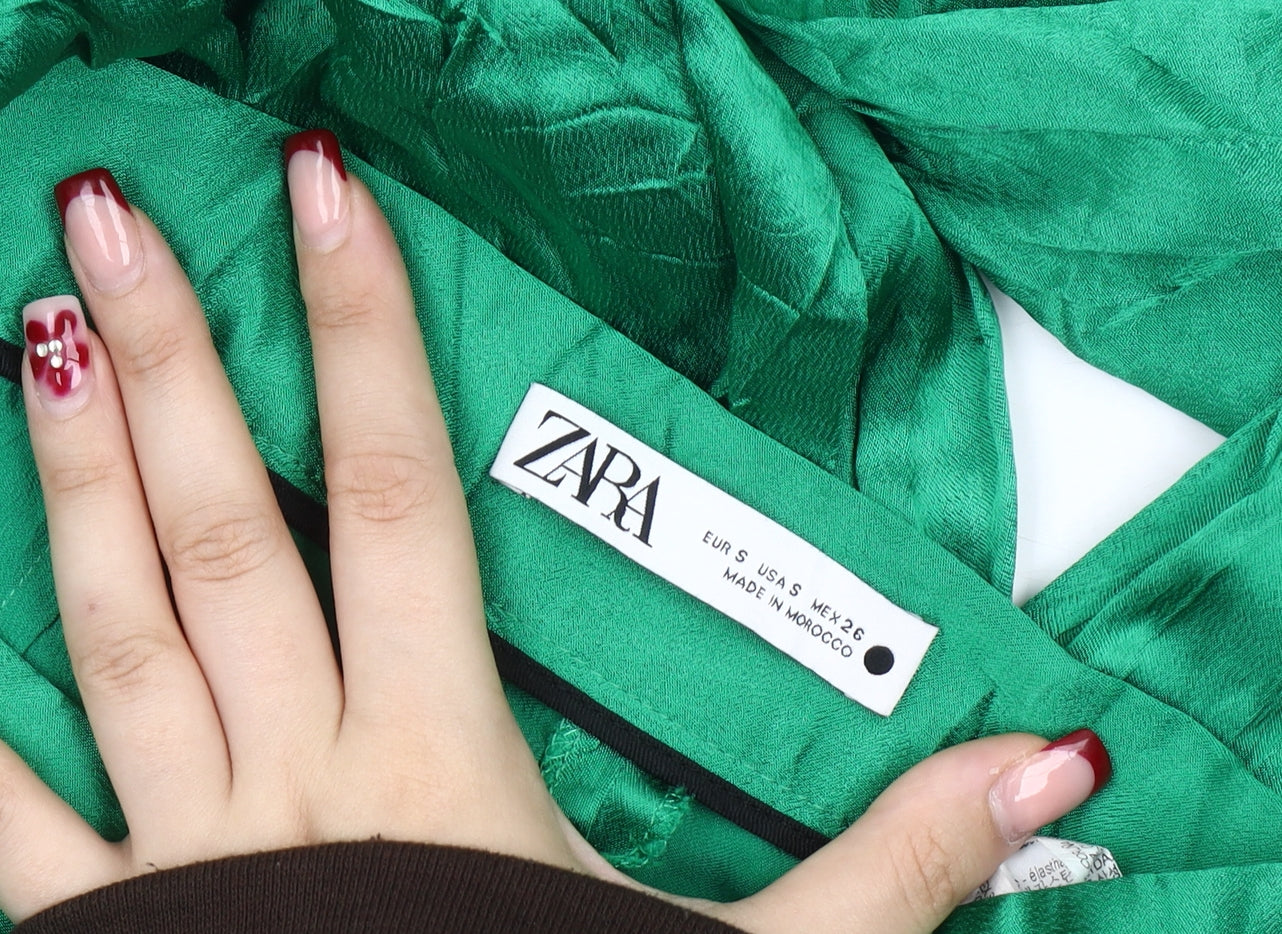 Zara Women’s Green Satin Flared Trousers Size S Viscose Blend