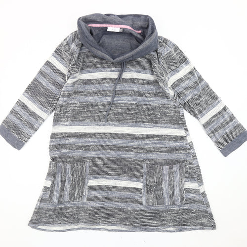 Adini Women’s Grey Striped Tunic Sweatshirt XS Cowl Neck Hooded