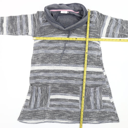 Adini Women’s Grey Striped Tunic Sweatshirt XS Cowl Neck Hooded