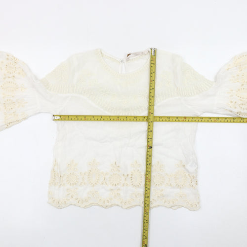 Zara Women Ivory Embroidered Bohemian Tunic Blouse Size 8
