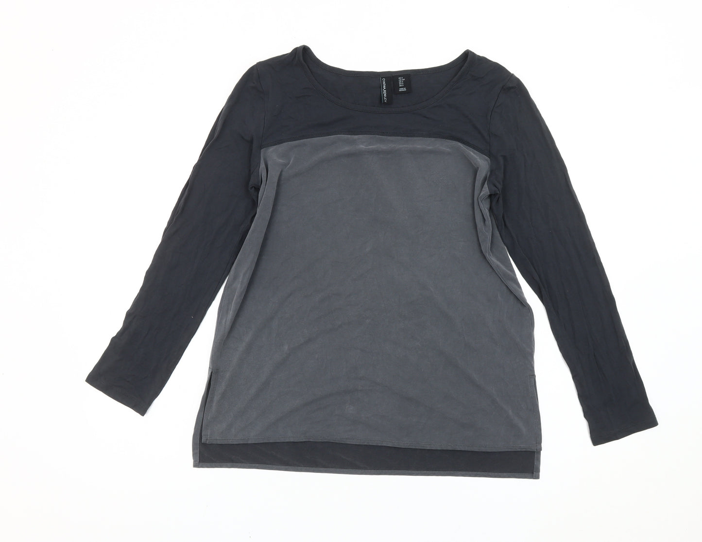 Cynthia Rowley Womens Black Grey Long Sleeve Scoop Neck T-Shirt Size S