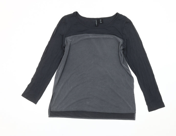 Cynthia Rowley Womens Black Grey Long Sleeve Scoop Neck T-Shirt Size S