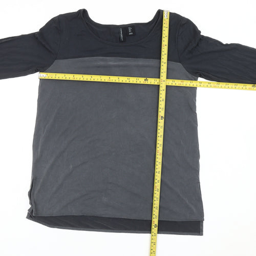 Cynthia Rowley Womens Black Grey Long Sleeve Scoop Neck T-Shirt Size S