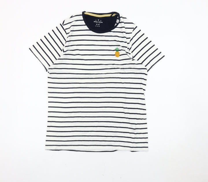 Denim & Flower Womens White Striped Pineapple T-Shirt Size 12