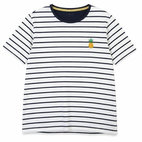 Denim & Flower Womens White Striped Pineapple T-Shirt Size 12