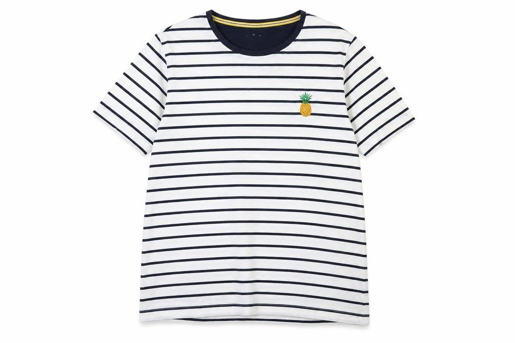 Denim & Flower Womens White Striped Pineapple T-Shirt Size 12