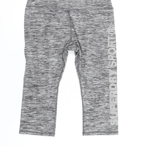 Superdry Womens Grey Capri Leggings Size M Slim Fit Gym Training