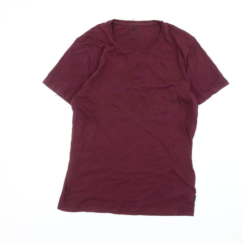 Jack & Jones Men’s Red Small Graphic Logo Crew Neck T-Shirt