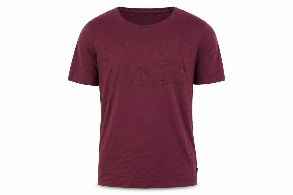 Front view of Jack & Jones Men’s Red Small Graphic Logo Crew Neck T-Shirt