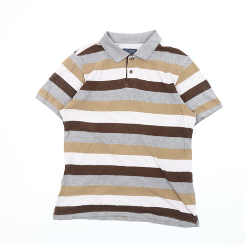 Atlantic Bay Men’s Brown Beige Grey Striped Polo Shirt M