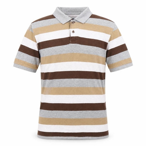 Atlantic Bay Men’s Brown Beige Grey Striped Polo Shirt M