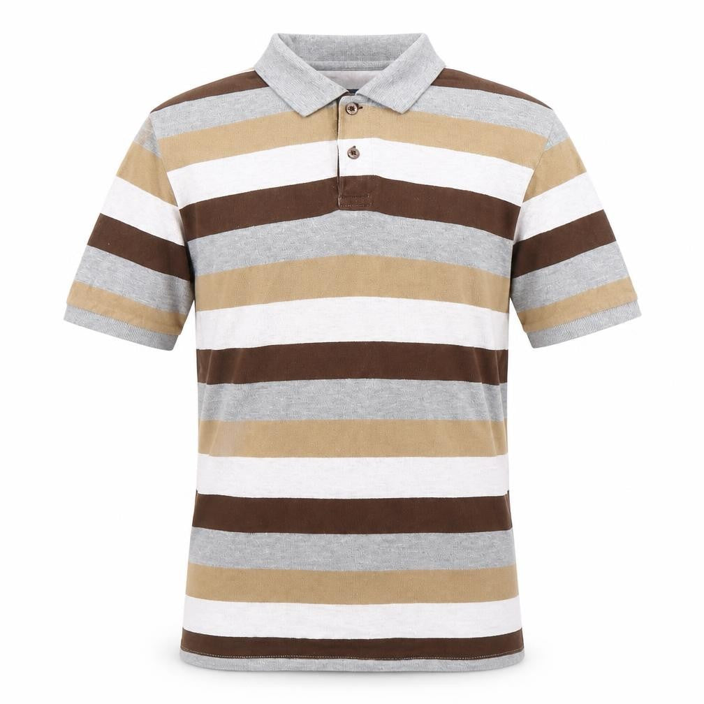 Atlantic Bay Men’s Brown Beige Grey Striped Polo Shirt M