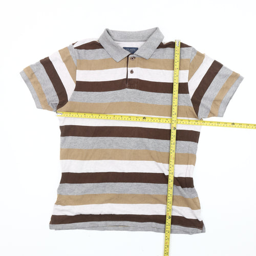 Atlantic Bay Men’s Brown Beige Grey Striped Polo Shirt M