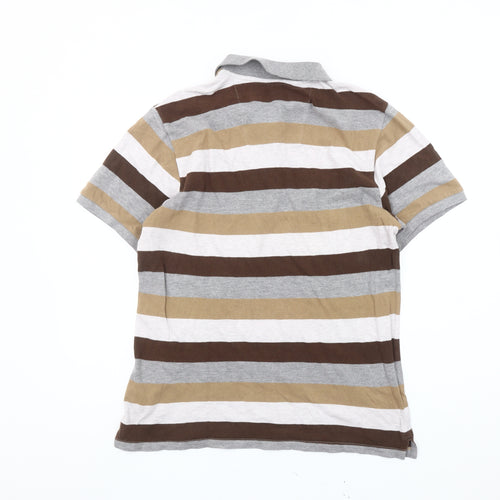Atlantic Bay Men’s Brown Beige Grey Striped Polo Shirt M