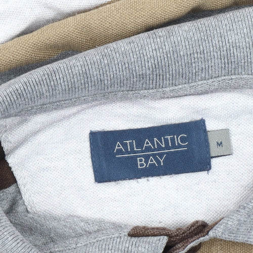 Atlantic Bay Men’s Brown Beige Grey Striped Polo Shirt M