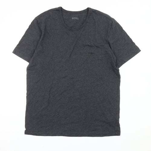 BOSS Mens L Grey Crew Neck Short Sleeve Cotton Blend T-Shirt
