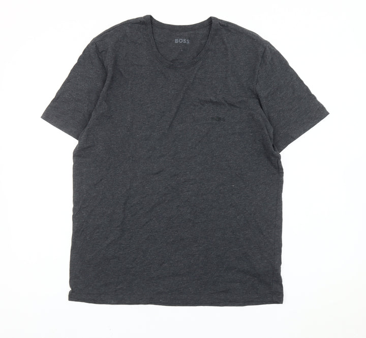 BOSS Mens L Grey Crew Neck Short Sleeve Cotton Blend T-Shirt