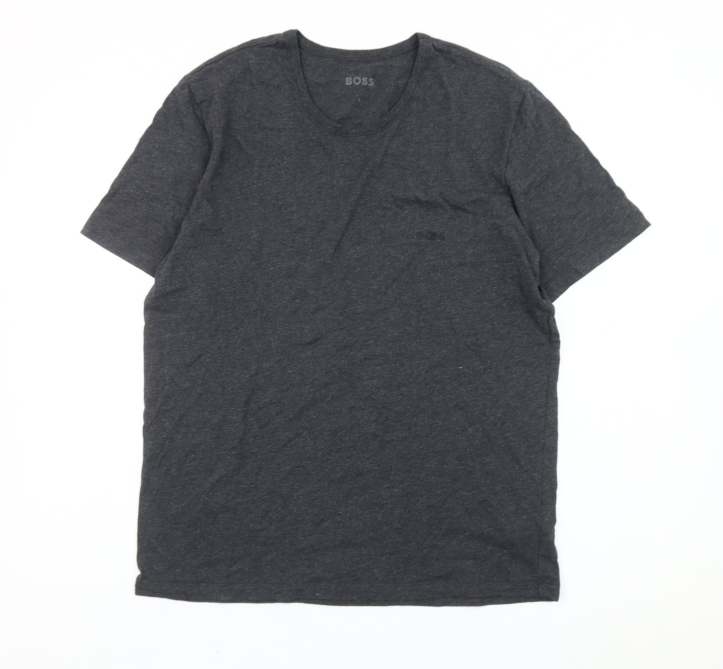 BOSS Mens L Grey Crew Neck Short Sleeve Cotton Blend T-Shirt