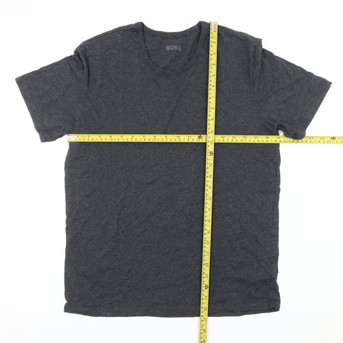 BOSS Mens L Grey Crew Neck Short Sleeve Cotton Blend T-Shirt