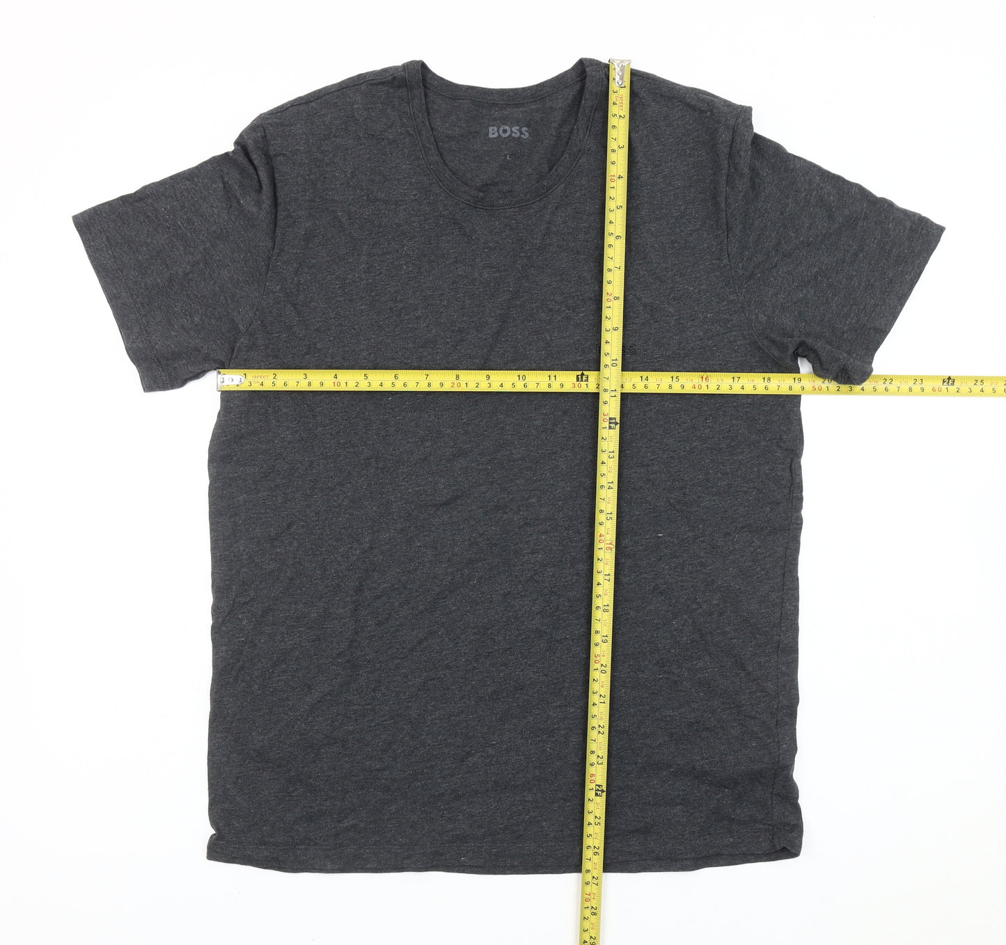 BOSS Mens L Grey Crew Neck Short Sleeve Cotton Blend T-Shirt