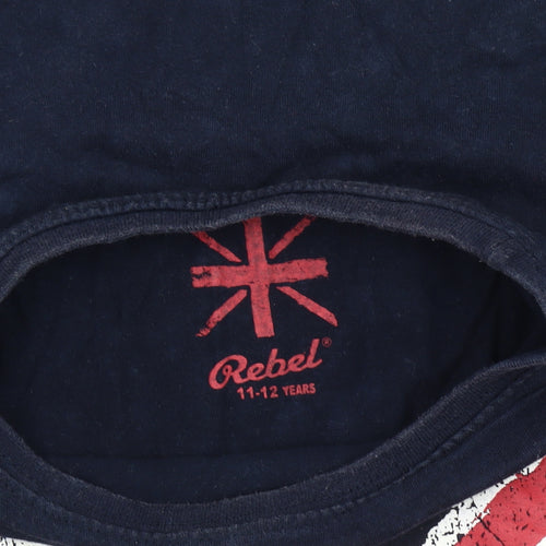 Rebel Boys Blue Union Jack Graphic T-Shirt 11-12 Years Cotton Crew Neck