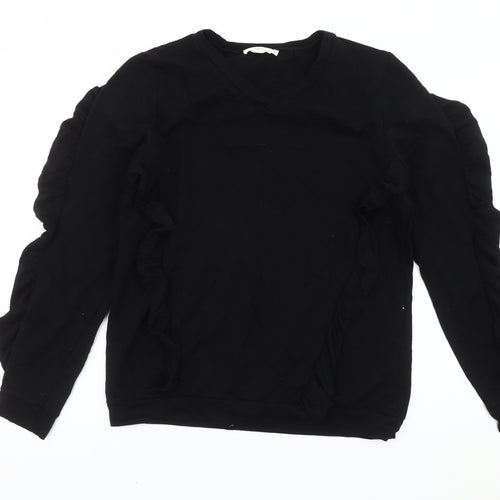 LUX Women’s Black Ruffle Pullover Sweatshirt Size M V-Neck Long Sleeve