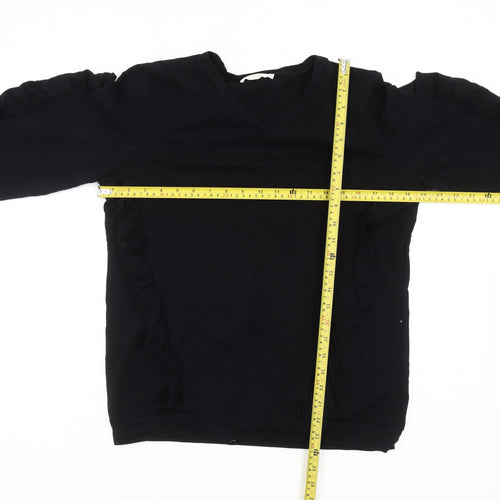 LUX Women’s Black Ruffle Pullover Sweatshirt Size M V-Neck Long Sleeve