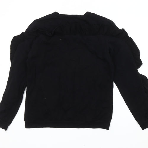 LUX Women’s Black Ruffle Pullover Sweatshirt Size M V-Neck Long Sleeve
