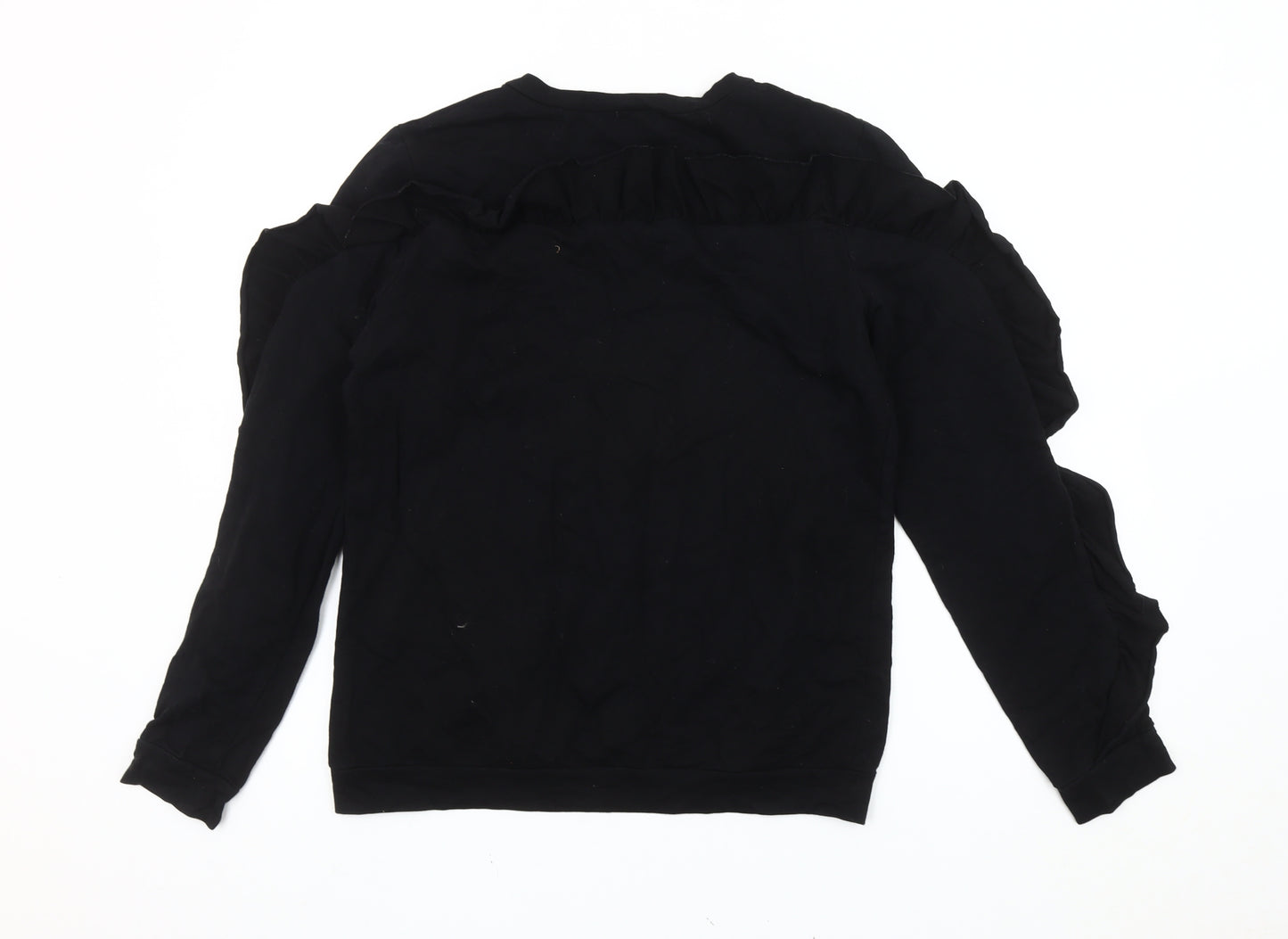 LUX Women’s Black Ruffle Pullover Sweatshirt Size M V-Neck Long Sleeve