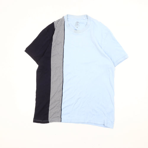 Next Men's Blue Black Colourblock Check Short Sleeve T-Shirt M