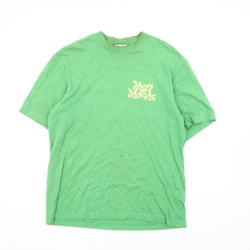 H&M Women Green Relaxed Fit Cotton Graphic T-Shirt Size S