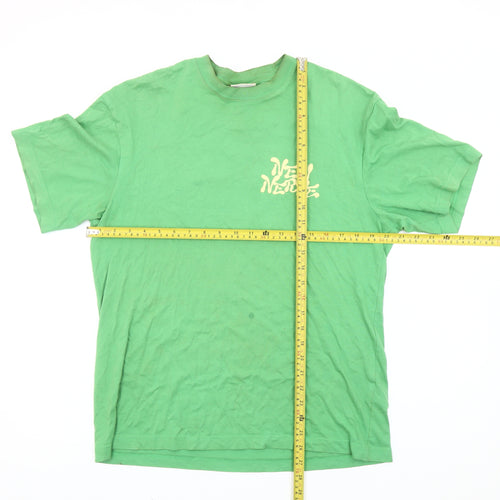 H&M Women Green Relaxed Fit Cotton Graphic T-Shirt Size S