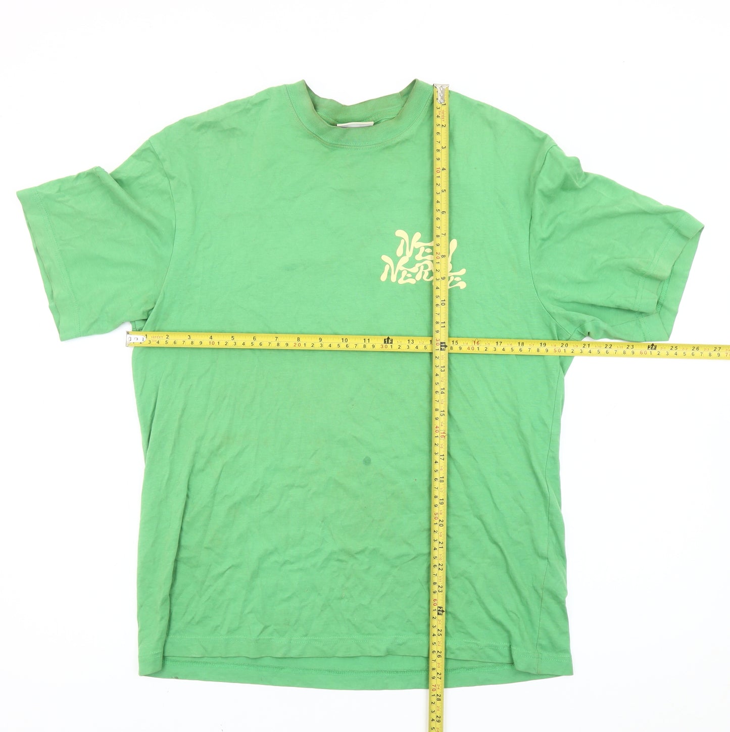 H&M Women Green Relaxed Fit Cotton Graphic T-Shirt Size S