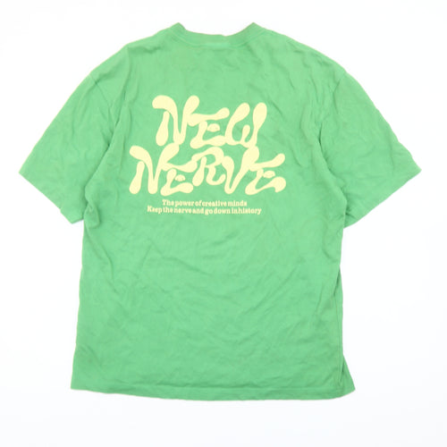 H&M Women Green Relaxed Fit Cotton Graphic T-Shirt Size S