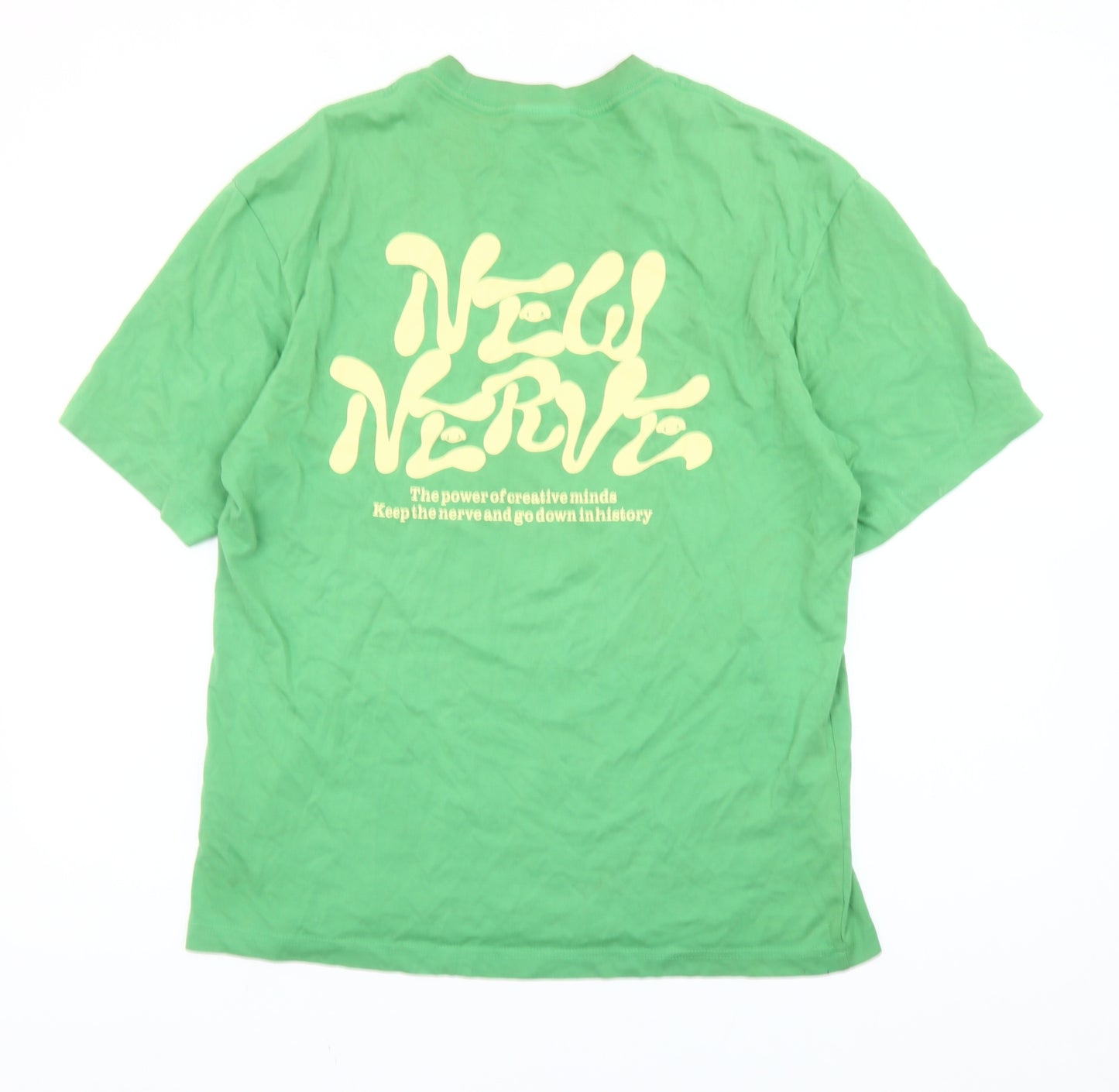 H&M Women Green Relaxed Fit Cotton Graphic T-Shirt Size S