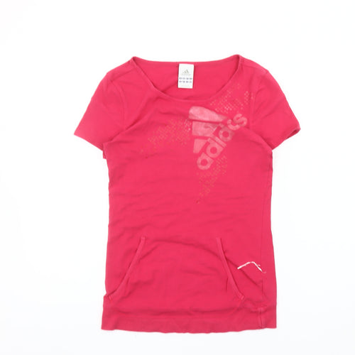 Adidas Womens Pink Slim Fit T-Shirt Size 8 Short Sleeve Logo Sports Top