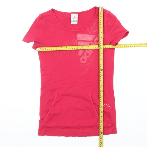 Adidas Womens Pink Slim Fit T-Shirt Size 8 Short Sleeve Logo Sports Top