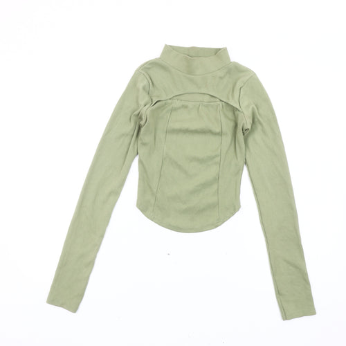 Nasty Gal Womens Green Cropped Mock Neck Long Sleeve Top Size 6