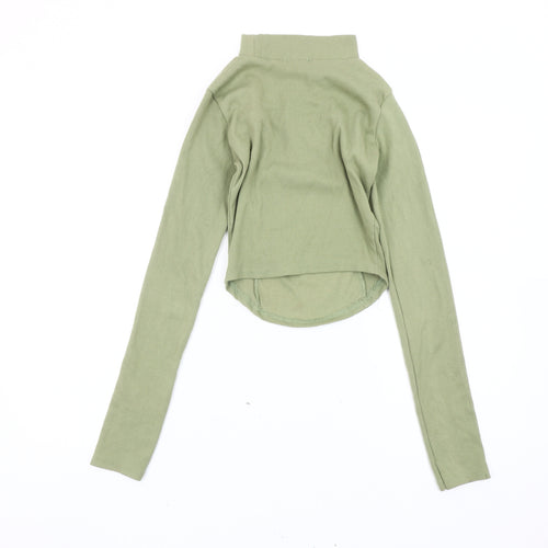 Nasty Gal Womens Green Cropped Mock Neck Long Sleeve Top Size 6