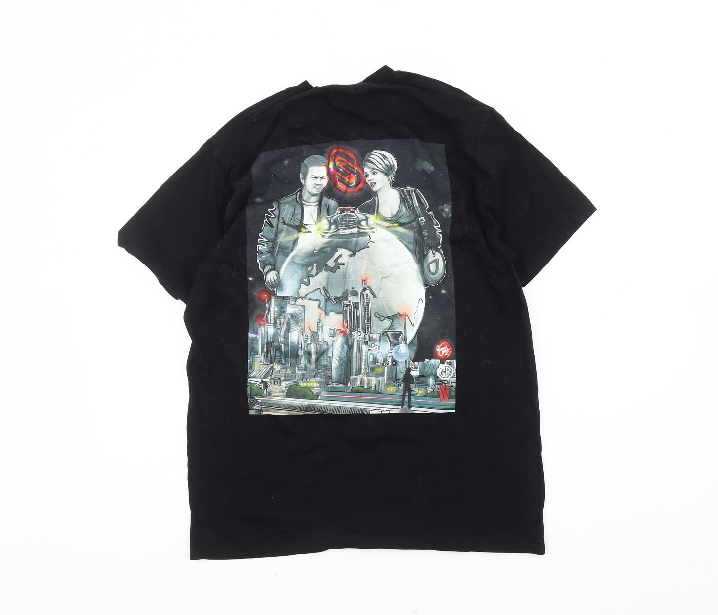 Russell Men’s Black Graphic Print T-Shirt Size S Short Sleeve Cotton