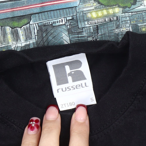 Russell Men’s Black Graphic Print T-Shirt Size S Short Sleeve Cotton