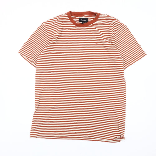 Brixton Men’s Brown Striped Cotton T-Shirt XL Crew Neck