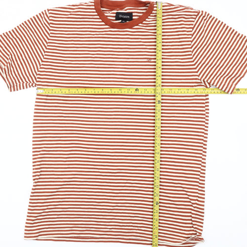 Brixton Men’s Brown Striped Cotton T-Shirt XL Crew Neck