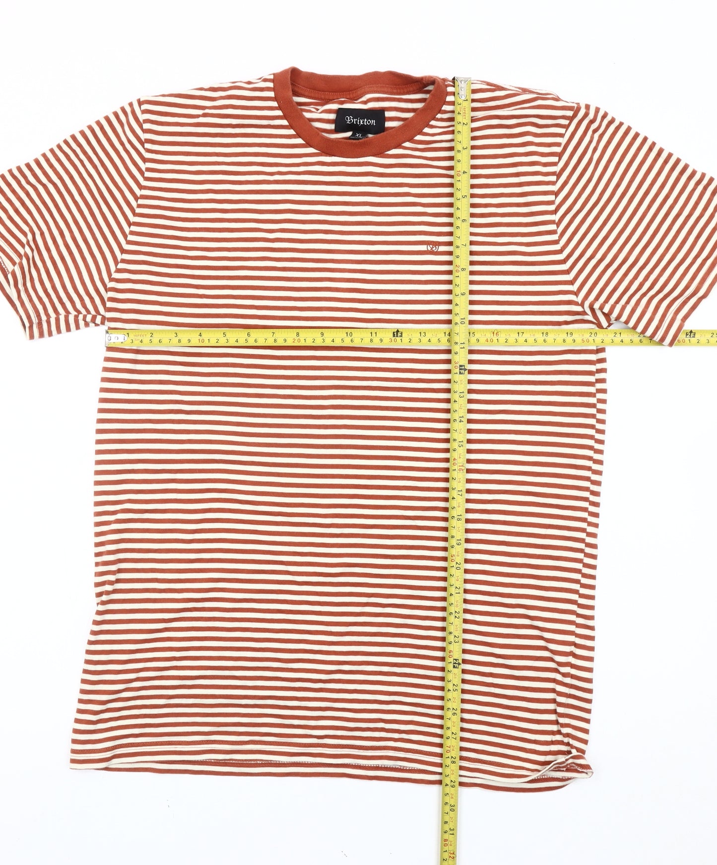 Brixton Men’s Brown Striped Cotton T-Shirt XL Crew Neck