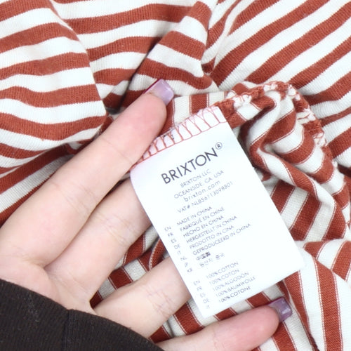 Brixton Men’s Brown Striped Cotton T-Shirt XL Crew Neck
