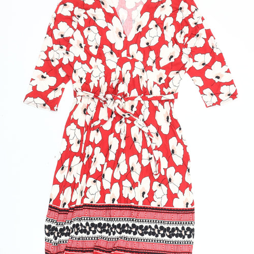 Dorothy Perkins Women’s Red Floral Wrap Dress Size 12 Viscose