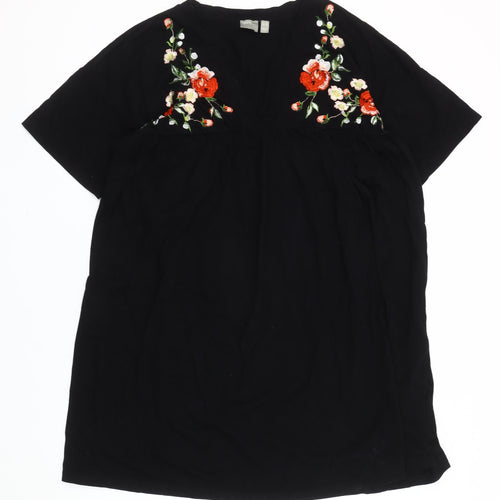 ASOS Women Black Embroidered Floral Shift Dress Size 14