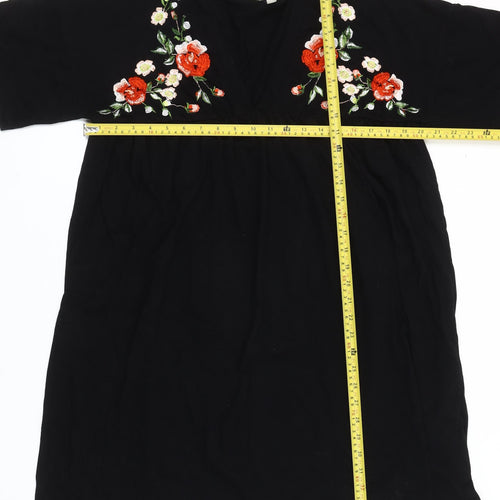 ASOS Women Black Embroidered Floral Shift Dress Size 14