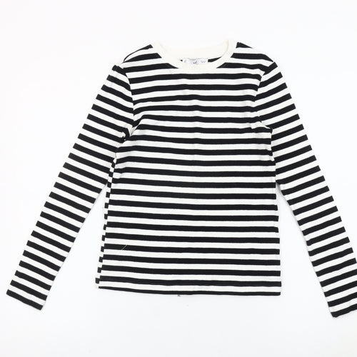 MNG Women's Black Striped Long Sleeve Cotton Top Size 12